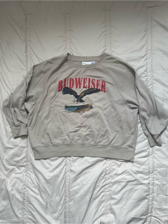 Budweiser Tops - Budweiser Beige Sweatshirt with Red Logo and Multicolor Eagle